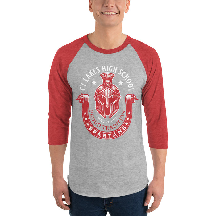 Man wearing Cypress Lakes High School Spartans Unisex 3/4 sleeve Raglan T-shirt 229
