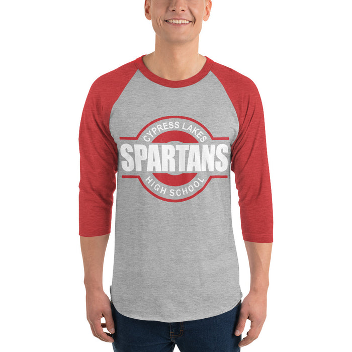 Man wearing Cypress Lakes High School Spartans Unisex 3/4 sleeve Raglan T-shirt 011