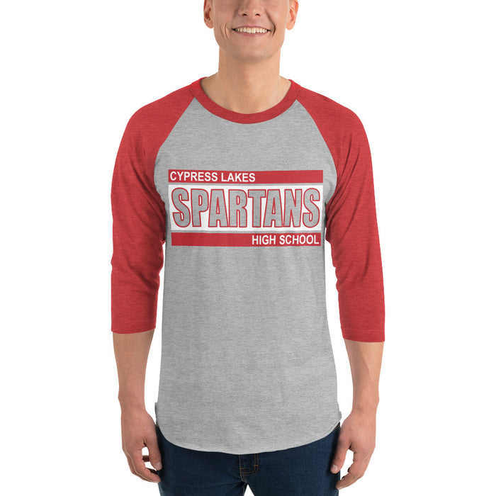 Man wearing Cypress Lakes High School Spartans Unisex 3/4 sleeve Raglan T-shirt 098