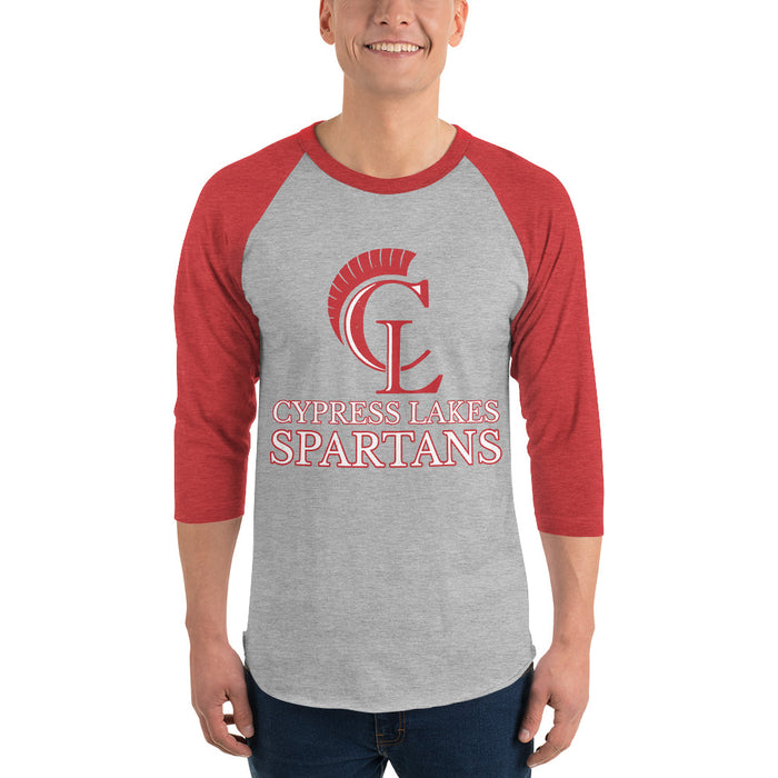 Man wearing Cypress Lakes High School Spartans Unisex 3/4 sleeve Raglan T-shirt 233