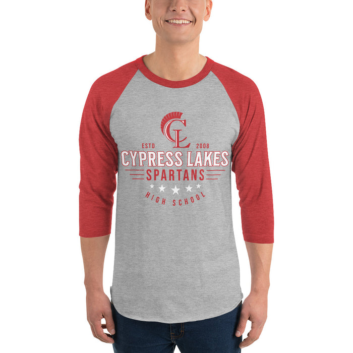 Man wearing Cypress Lakes High School Spartans Unisex 3/4 sleeve Raglan T-shirt 217