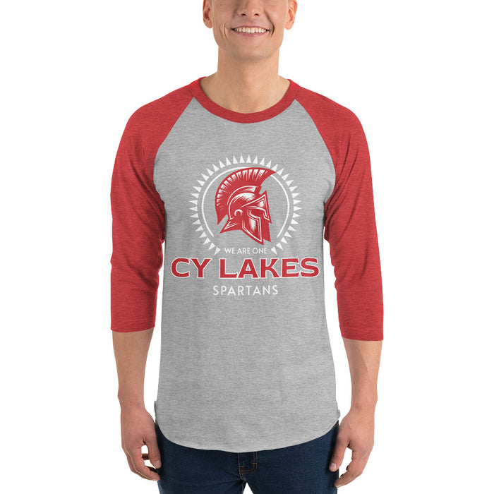Man wearing Cypress Lakes High School Spartans Unisex 3/4 sleeve Raglan T-shirt 226