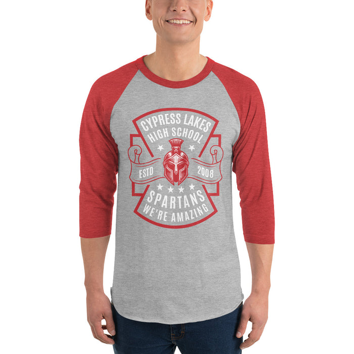 Man wearing Cypress Lakes High School Spartans Unisex 3/4 sleeve Raglan T-shirt 207