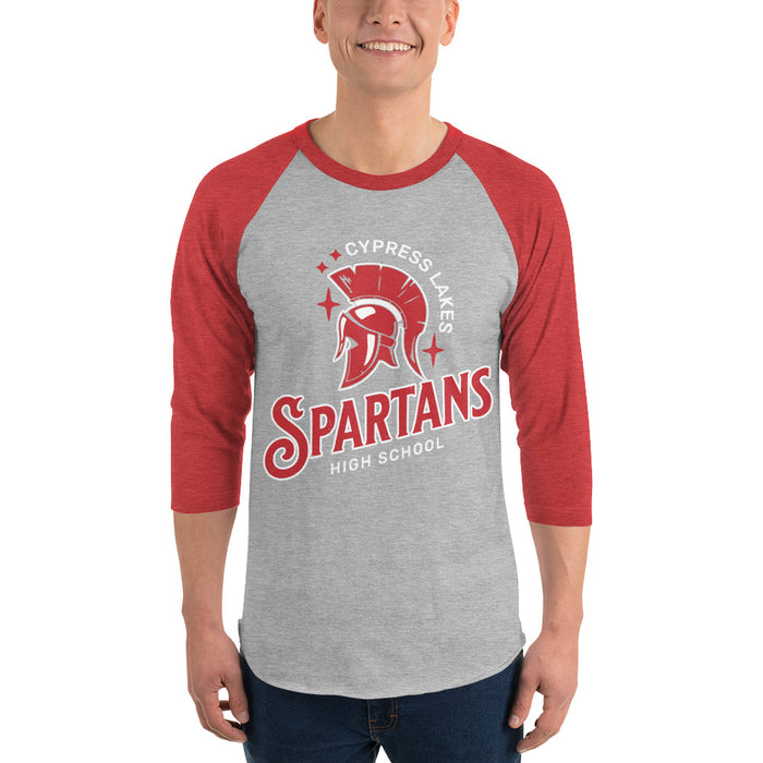 Man wearing Cypress Lakes High School Spartans Unisex 3/4 sleeve Raglan T-shirt 232