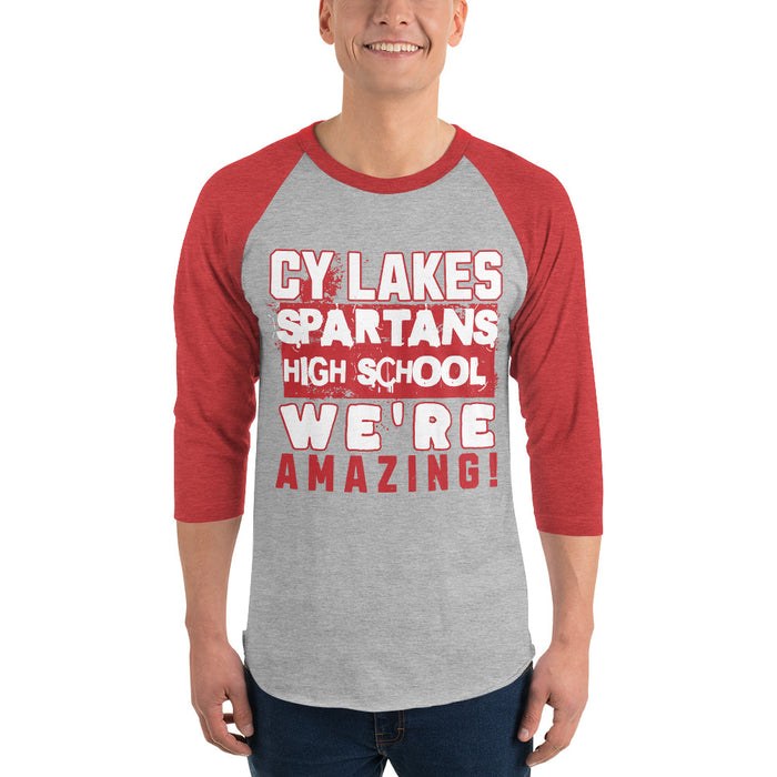 Man wearing Cypress Lakes High School Spartans Unisex 3/4 sleeve Raglan T-shirt 231