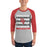 Man wearing Del Valle High School Cardinals Unisex 3/4 sleeve Raglan T-shirt 235