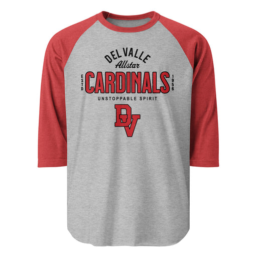Del Valle High School Cardinals Unisex 3/4 sleeve Raglan T-shirt 040