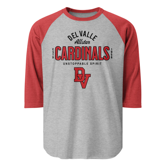Del Valle High School Cardinals Unisex 3/4 sleeve Raglan T-shirt 040