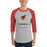 Man wearing Del Valle High School Cardinals Unisex 3/4 sleeve Raglan T-shirt 217