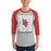 Man wearing Del Valle High School Cardinals Unisex 3/4 sleeve Raglan T-shirt 236