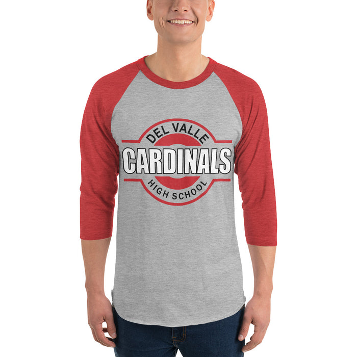 Man wearing Del Valle High School Cardinals Unisex 3/4 sleeve Raglan T-shirt 011