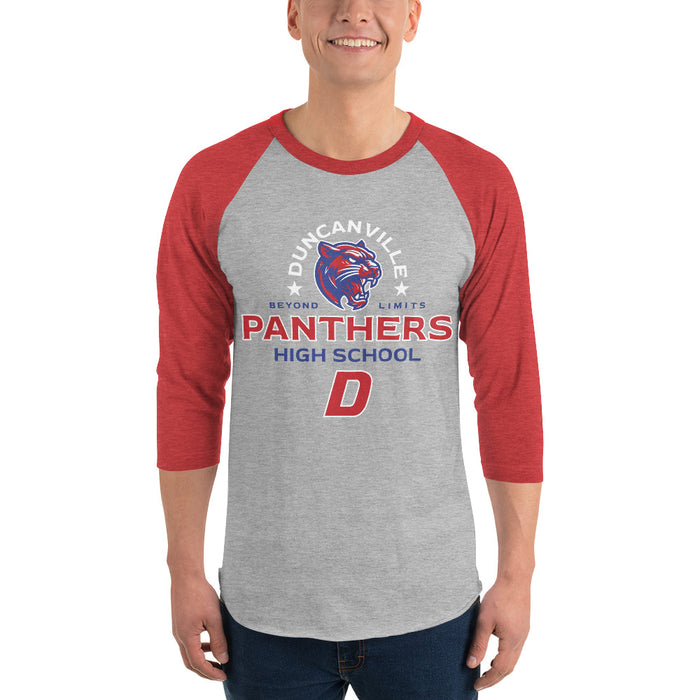 Man wearing Duncanville High School Panthers Unisex 3/4 sleeve Raglan T-shirt 222
