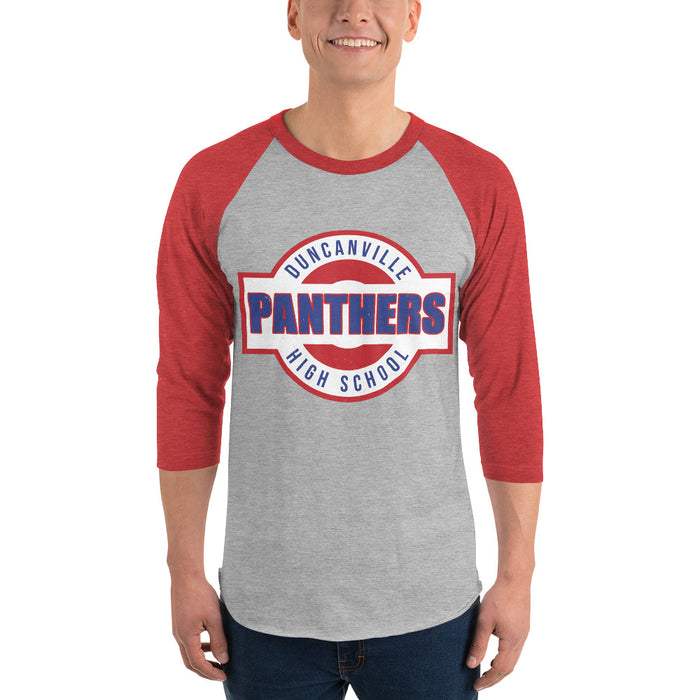 Man wearing Duncanville High School Panthers Unisex 3/4 sleeve Raglan T-shirt 011