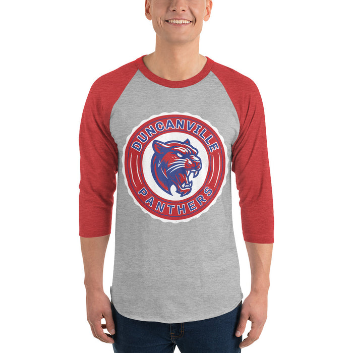 Man wearing Duncanville High School Panthers Unisex 3/4 sleeve Raglan T-shirt 216
