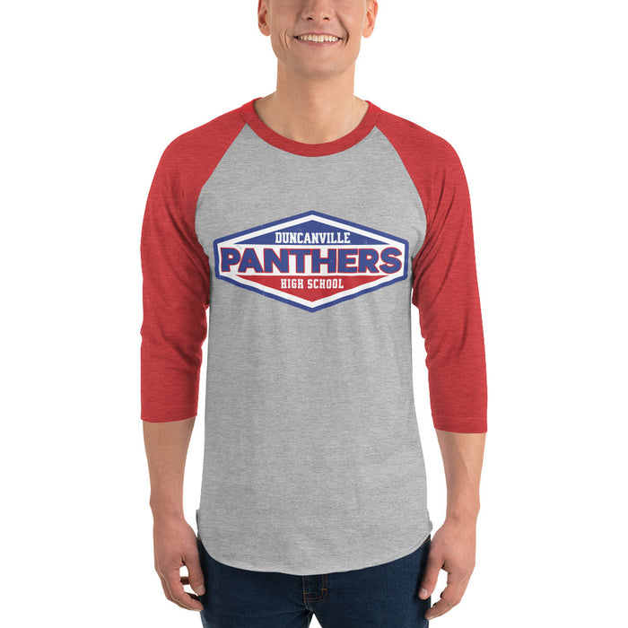 Man wearing Duncanville High School Panthers Unisex 3/4 sleeve Raglan T-shirt 009