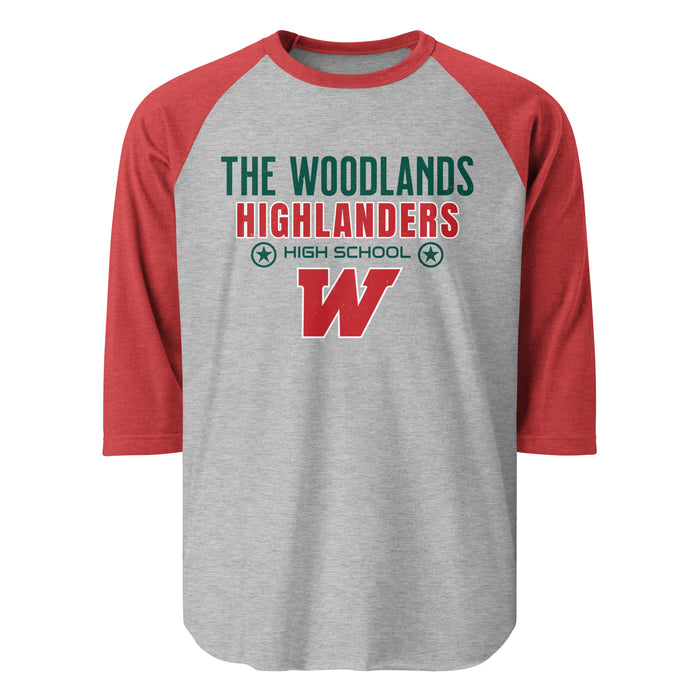 The Woodlands High School Highlanders Unisex 3/4 sleeve Raglan T-shirt 003