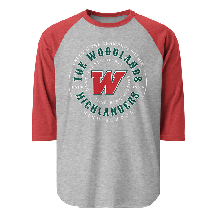 The Woodlands High School Highlanders Unisex 3/4 sleeve Raglan T-shirt 214