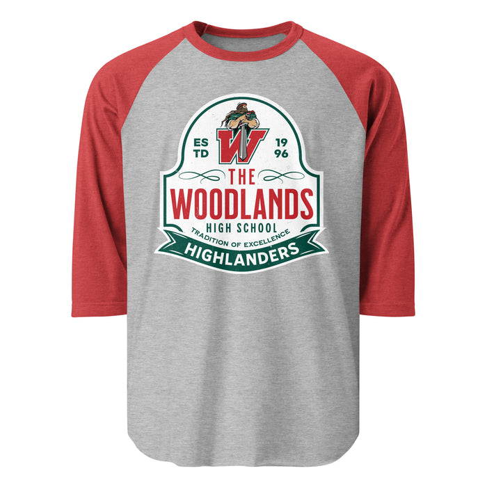 The Woodlands High School Highlanders Unisex 3/4 sleeve Raglan T-shirt 219
