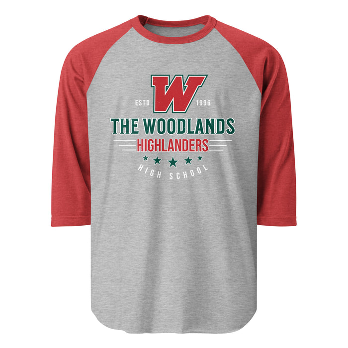 The Woodlands High School Highlanders Unisex 3/4 sleeve Raglan T-shirt 217
