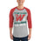 Man wearing The Woodlands High School Highlanders Unisex 3/4 sleeve Raglan T-shirt 205