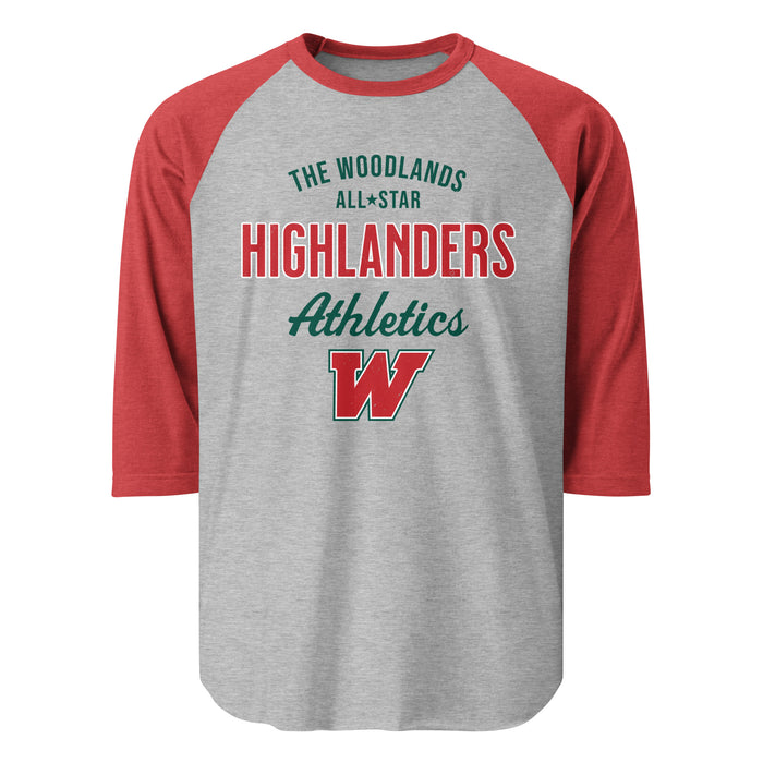 The Woodlands High School Highlanders Unisex 3/4 sleeve Raglan T-shirt 034