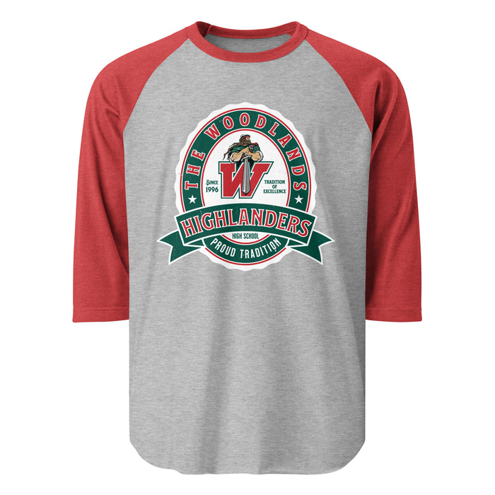 The Woodlands High School Highlanders Unisex 3/4 sleeve Raglan T-shirt 212
