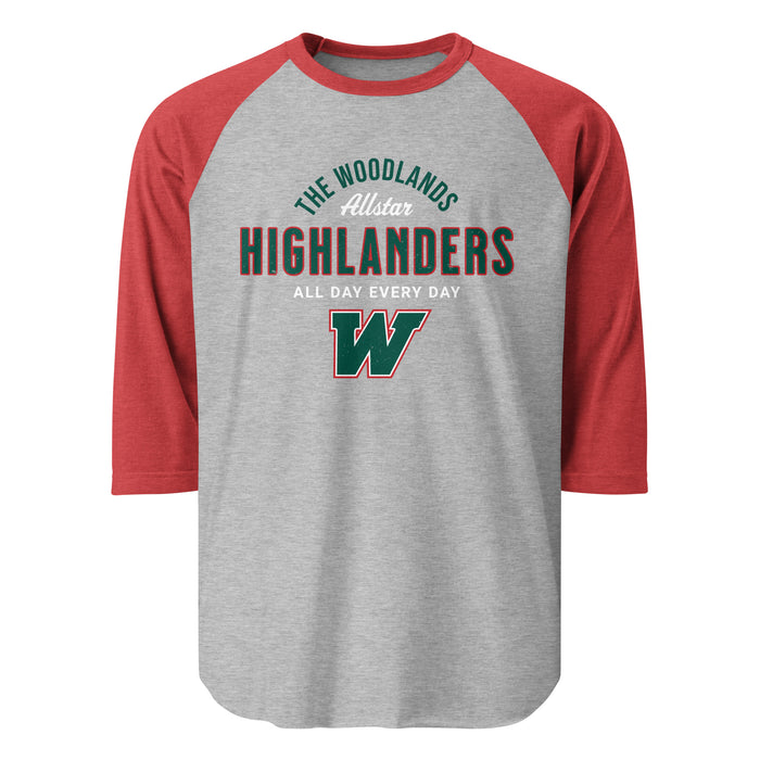 The Woodlands High School Highlanders Unisex 3/4 sleeve Raglan T-shirt 040