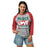 Woman wearing The Woodlands High School Highlanders Unisex 3/4 sleeve Raglan T-shirt 240