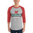 Man wearing The Woodlands High School Highlanders Unisex 3/4 sleeve Raglan T-shirt 202