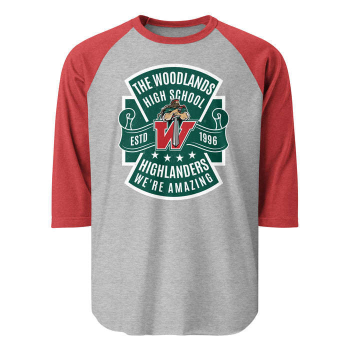 The Woodlands High School Highlanders Unisex 3/4 sleeve Raglan T-shirt 207