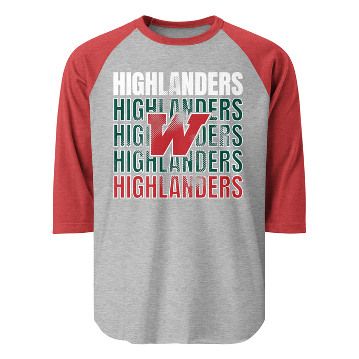 The Woodlands High School Highlanders Unisex 3/4 sleeve Raglan T-shirt 233