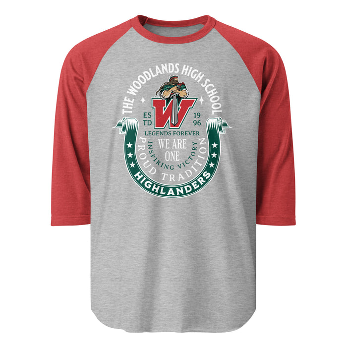 The Woodlands High School Highlanders Unisex 3/4 sleeve Raglan T-shirt 229