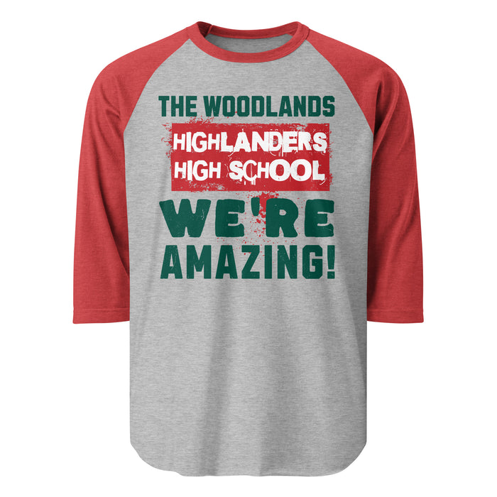 The Woodlands High School Highlanders Unisex 3/4 sleeve Raglan T-shirt 231