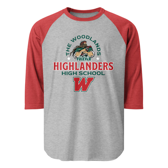 The Woodlands High School Highlanders Unisex 3/4 sleeve Raglan T-shirt 222