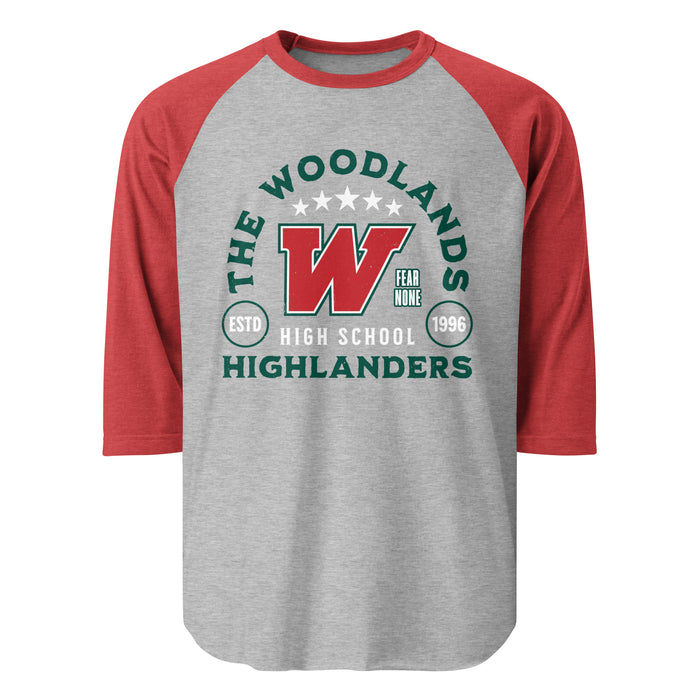 The Woodlands High School Highlanders Unisex 3/4 sleeve Raglan T-shirt 208