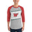 Man wearing The Woodlands High School Highlanders Unisex 3/4 sleeve Raglan T-shirt 223