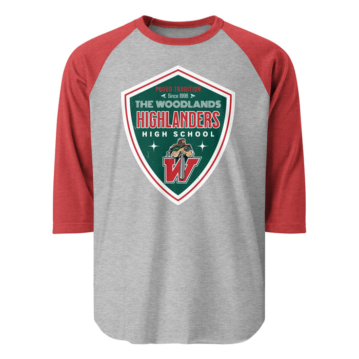The Woodlands High School Highlanders Unisex 3/4 sleeve Raglan T-shirt 225