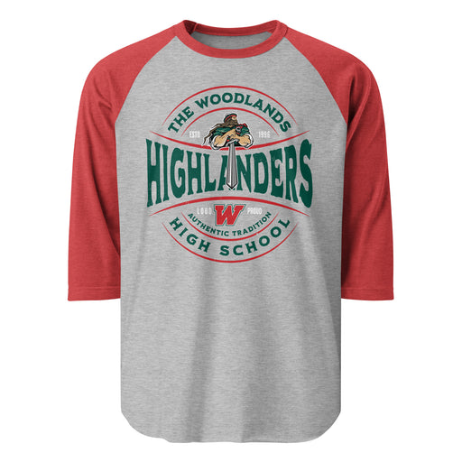 The Woodlands High School Highlanders Unisex 3/4 sleeve Raglan T-shirt 218