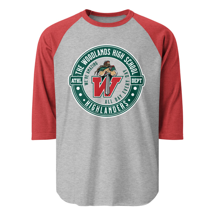 The Woodlands High School Highlanders Unisex 3/4 sleeve Raglan T-shirt 224