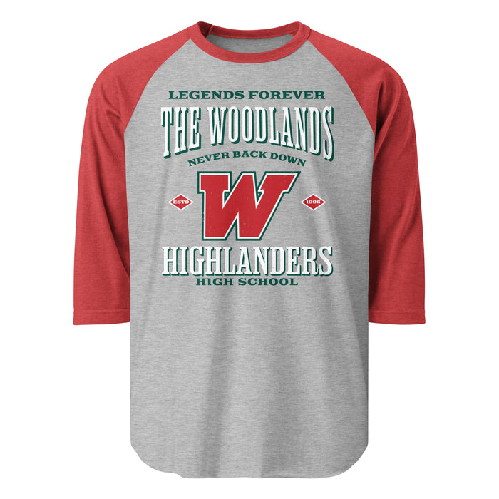 The Woodlands High School Highlanders Unisex 3/4 sleeve Raglan T-shirt 230