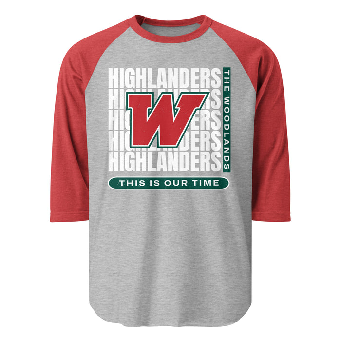 The Woodlands High School Highlanders Unisex 3/4 sleeve Raglan T-shirt 235