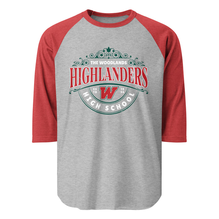The Woodlands High School Highlanders Unisex 3/4 sleeve Raglan T-shirt 211