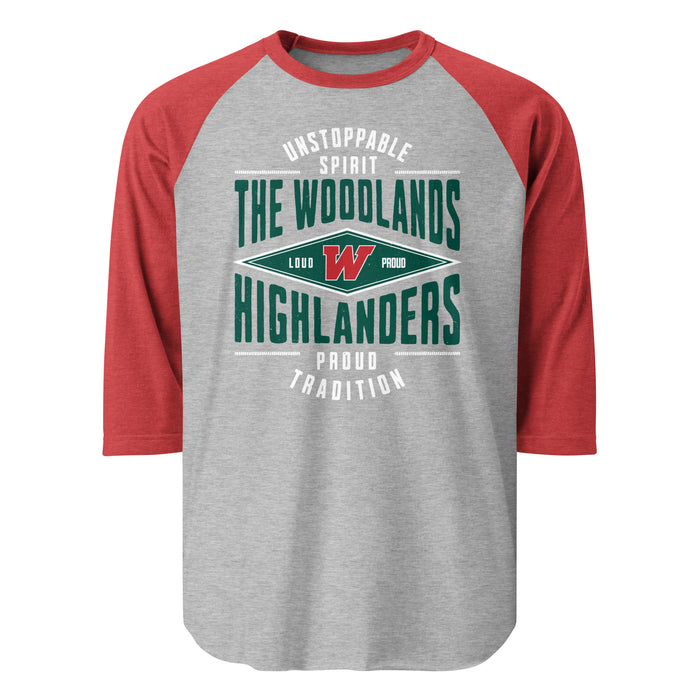 The Woodlands High School Highlanders Unisex 3/4 sleeve Raglan T-shirt 210