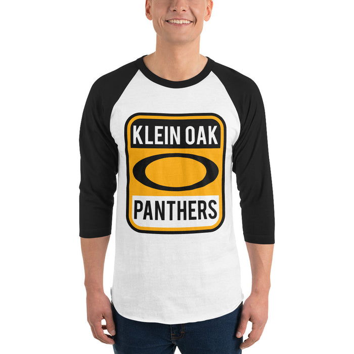 Man wearing a Klein Oak High School Panthers Unisex 3/4 Sleeve Raglan T-shirt 01