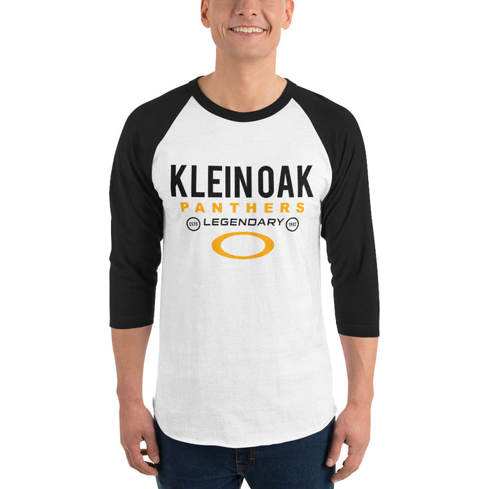 Man wearing a Klein Oak High School Panthers Unisex 3/4 Sleeve Raglan T-shirt 03