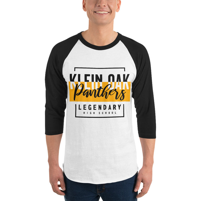 Man wearing a Klein Oak High School Panthers Unisex 3/4 Sleeve Raglan T-shirt 05