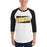 Man wearing a Klein Oak High School Panthers Unisex 3/4 Sleeve Raglan T-shirt 84