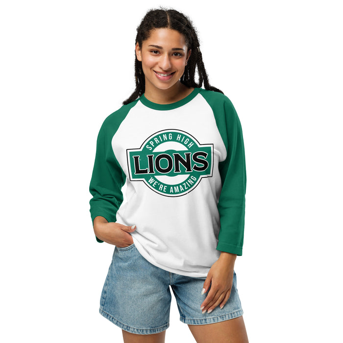 Woman wearing Spring High School Lions Unisex 3/4 Sleeve Raglan T-shirt 011