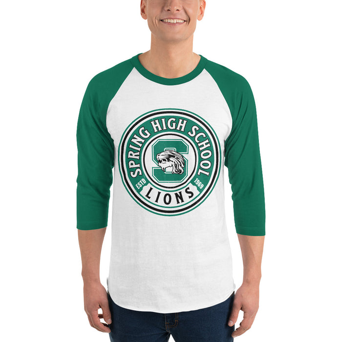 Man wearing Spring High School Lions Unisex 3/4 Sleeve Raglan T-shirt 220