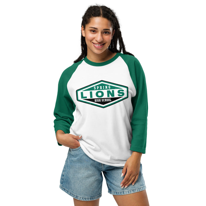 Woman wearing Spring High School Lions Unisex 3/4 Sleeve Raglan T-shirt 009